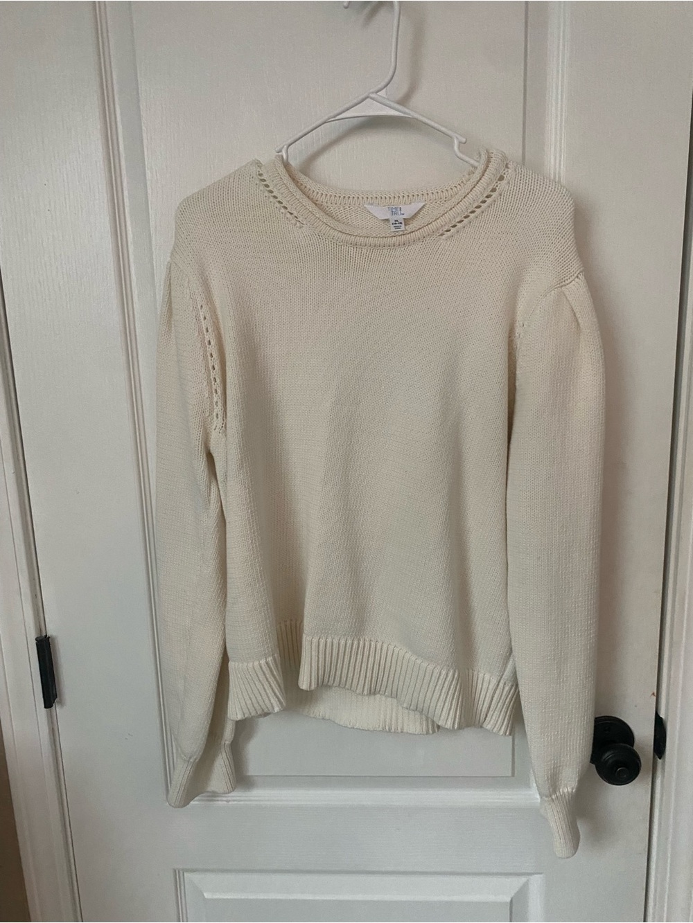 Time and Tru Cream Crewneck Sweater with Stitch Detail